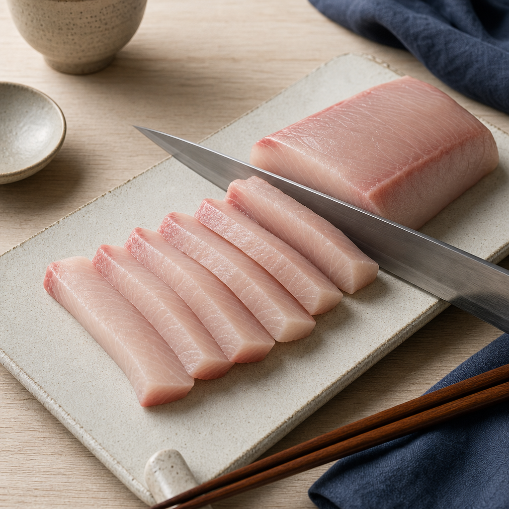 Yellowtail Nigiri step 5: Slice the yellowtail