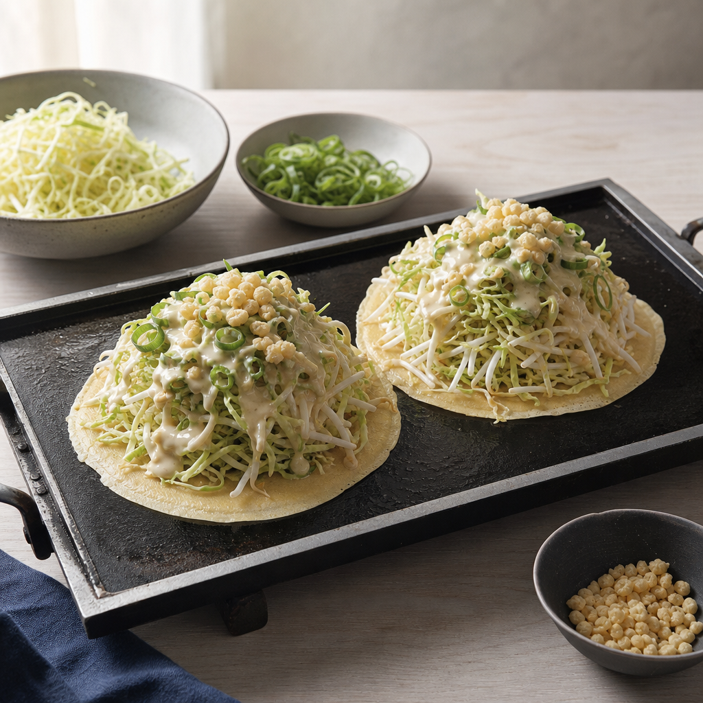 Hiroshima-Style Okonomiyaki step 5: Build the cabbage mound