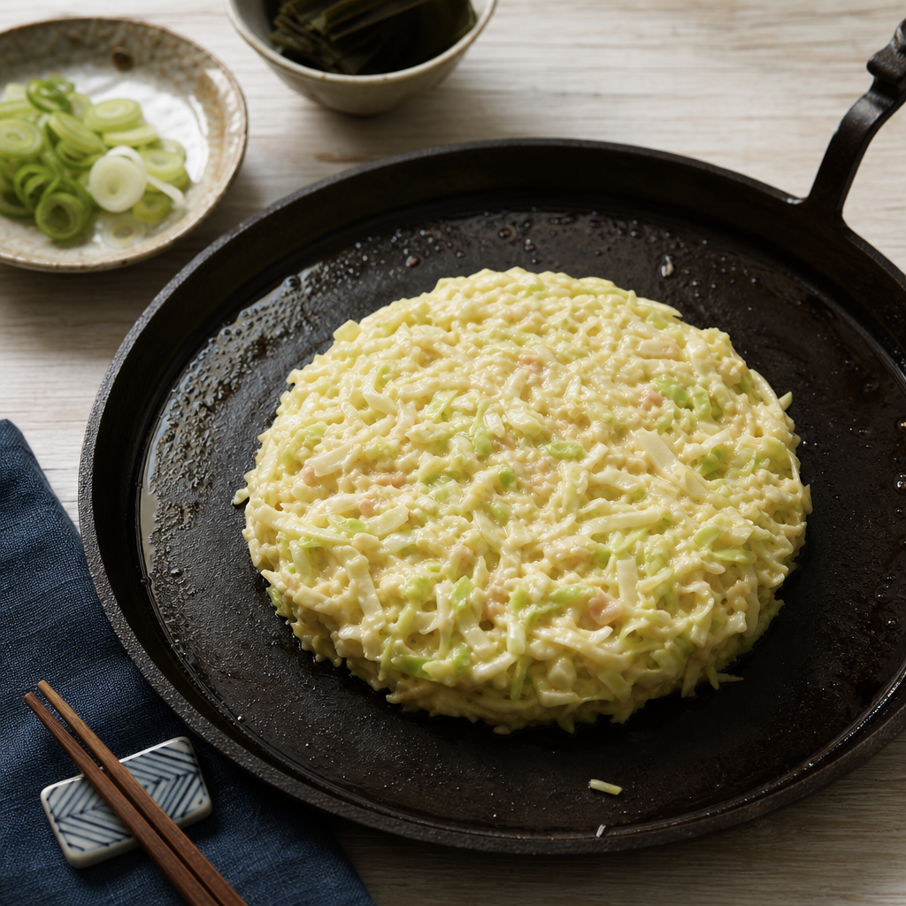 Okonomiyaki Osaka step 3: Shape the pancake