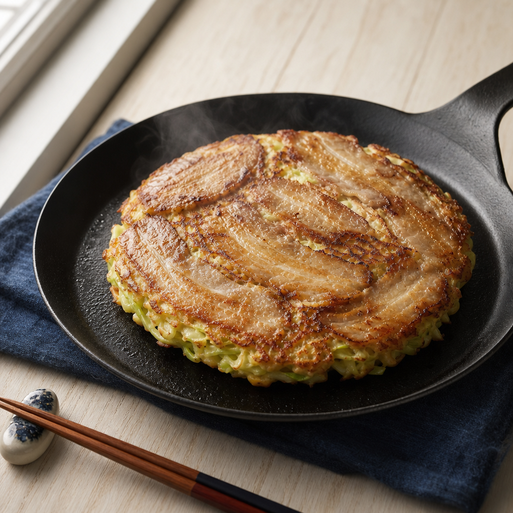 Okonomiyaki Osaka step 6: Finish the first side again