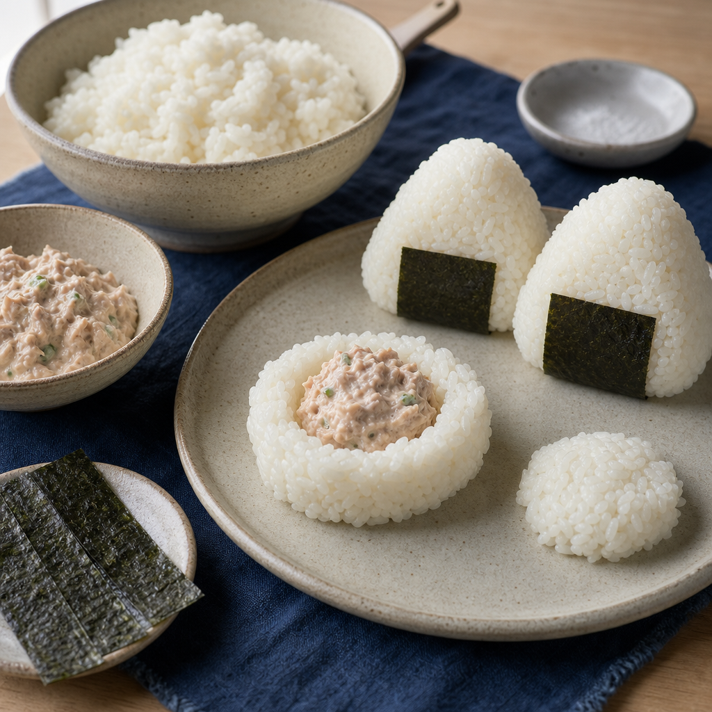 Tuna Mayo Onigiri step 6: Fill and shape