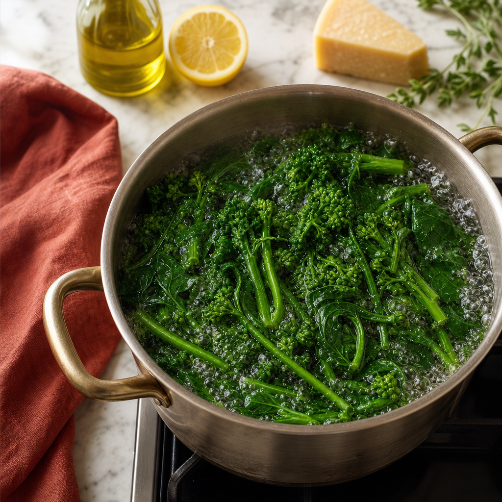 Orecchiette with Broccoli Rabe step 3: Blanch the cime di rapa