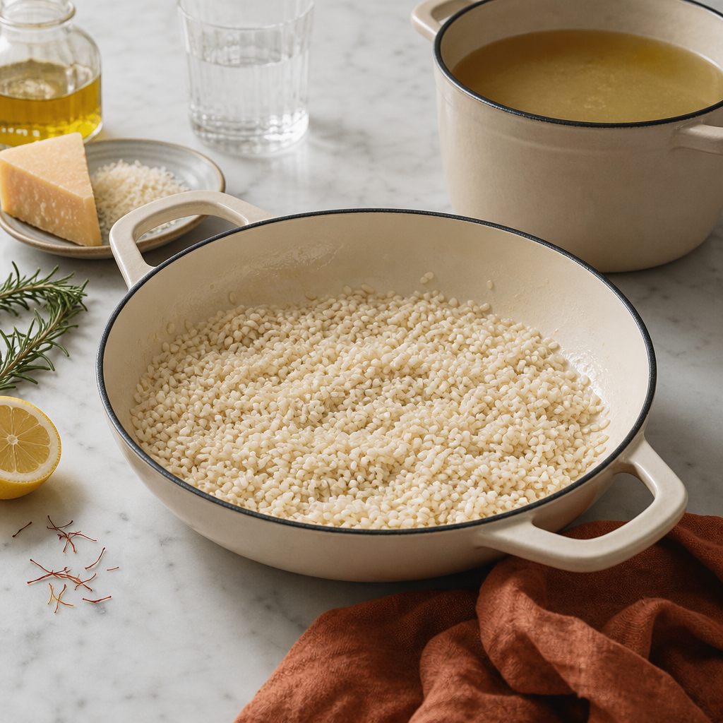 Osso Buco Milanese step 10: Start the saffron risotto