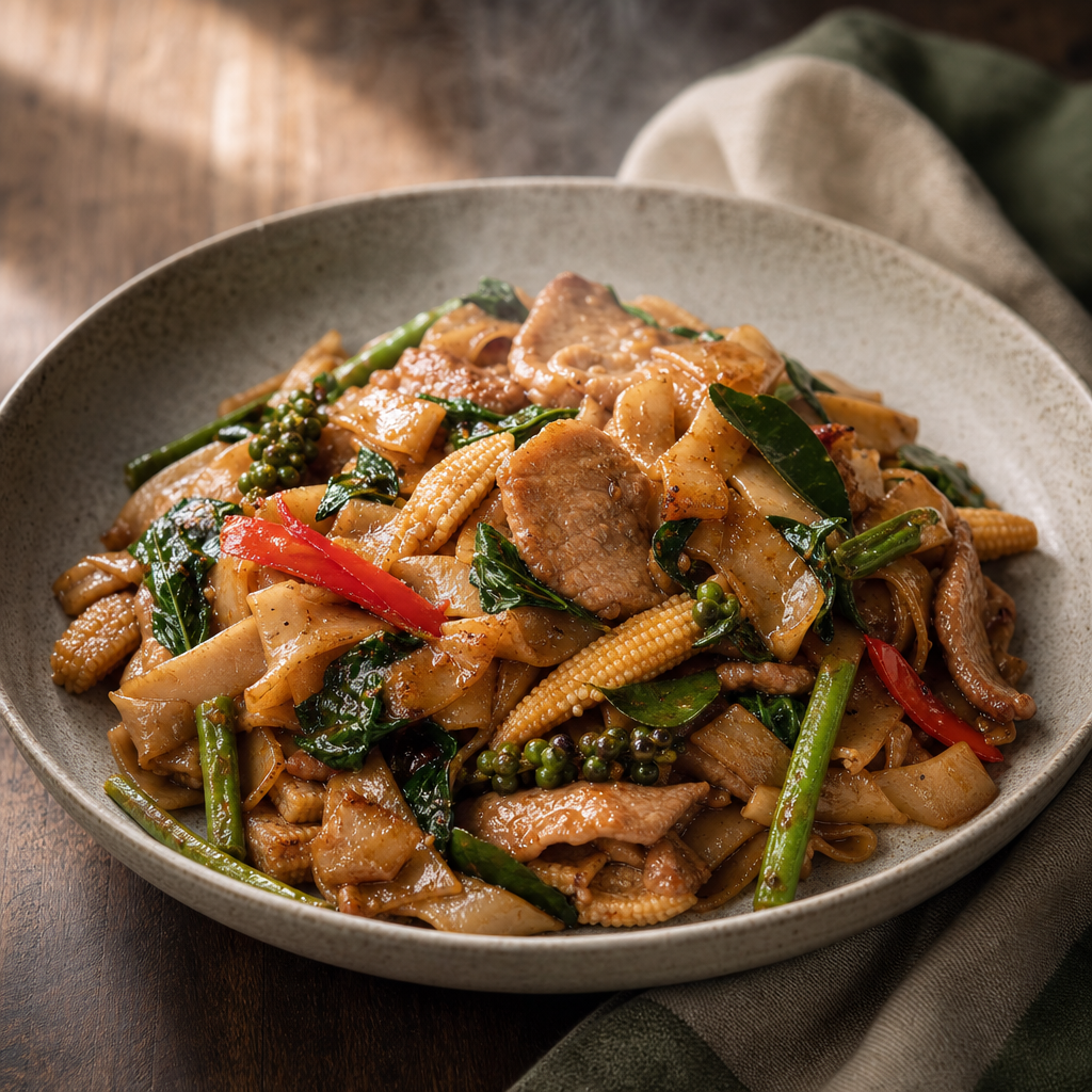 Drunken Noodles with Pork — finished dish