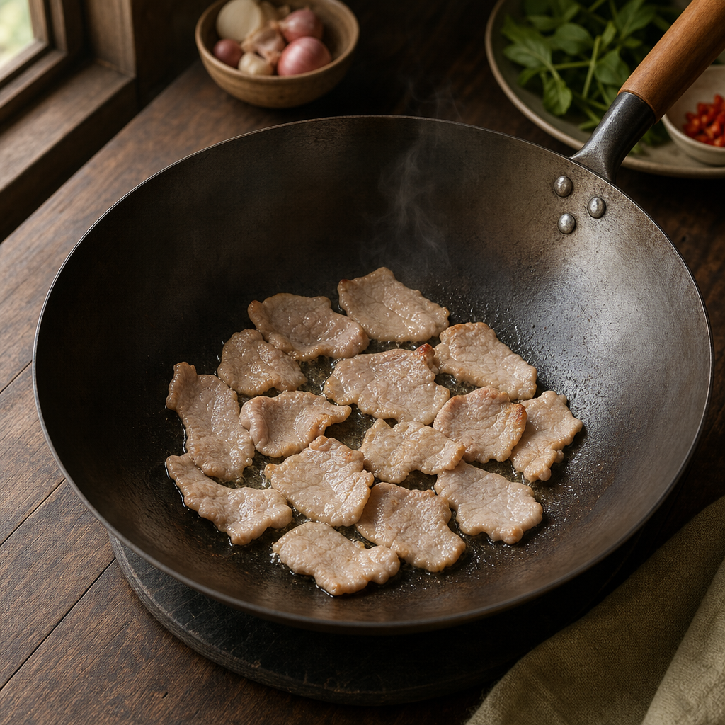 Drunken Noodles with Pork step 3: Sear the pork
