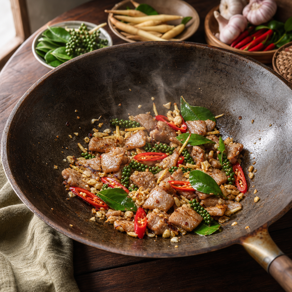 Drunken Noodles with Pork step 4: Fry the aromatics