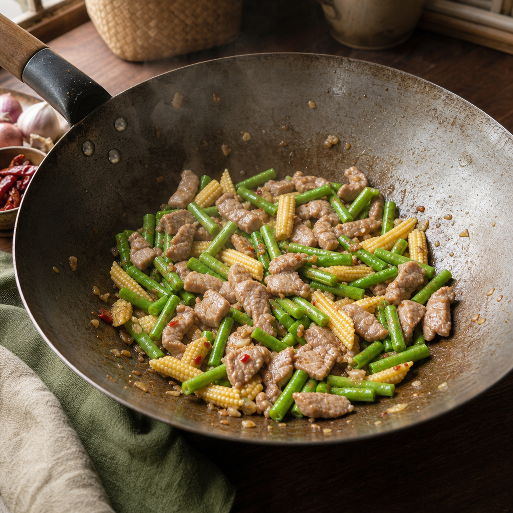 Drunken Noodles with Pork step 5: Cook the vegetables