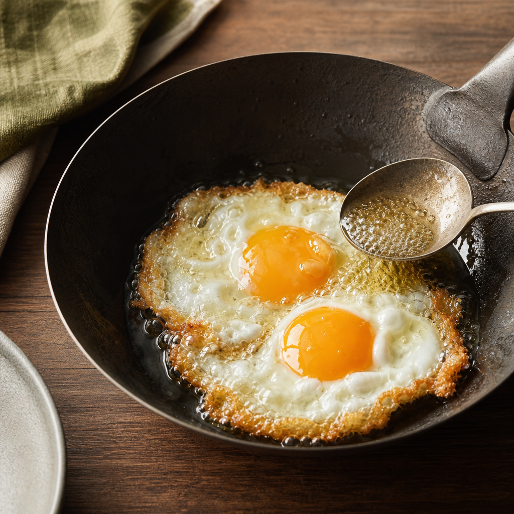 Holy Basil Chicken with Fried Egg step 3: Fry the eggs kai dao style