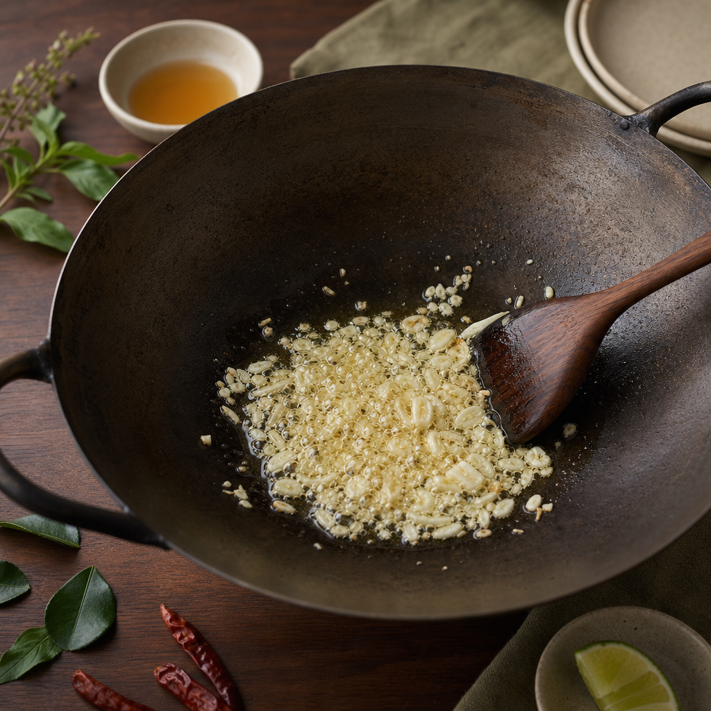 Thai Mixed Vegetable Stir-Fry step 3: Fry the garlic