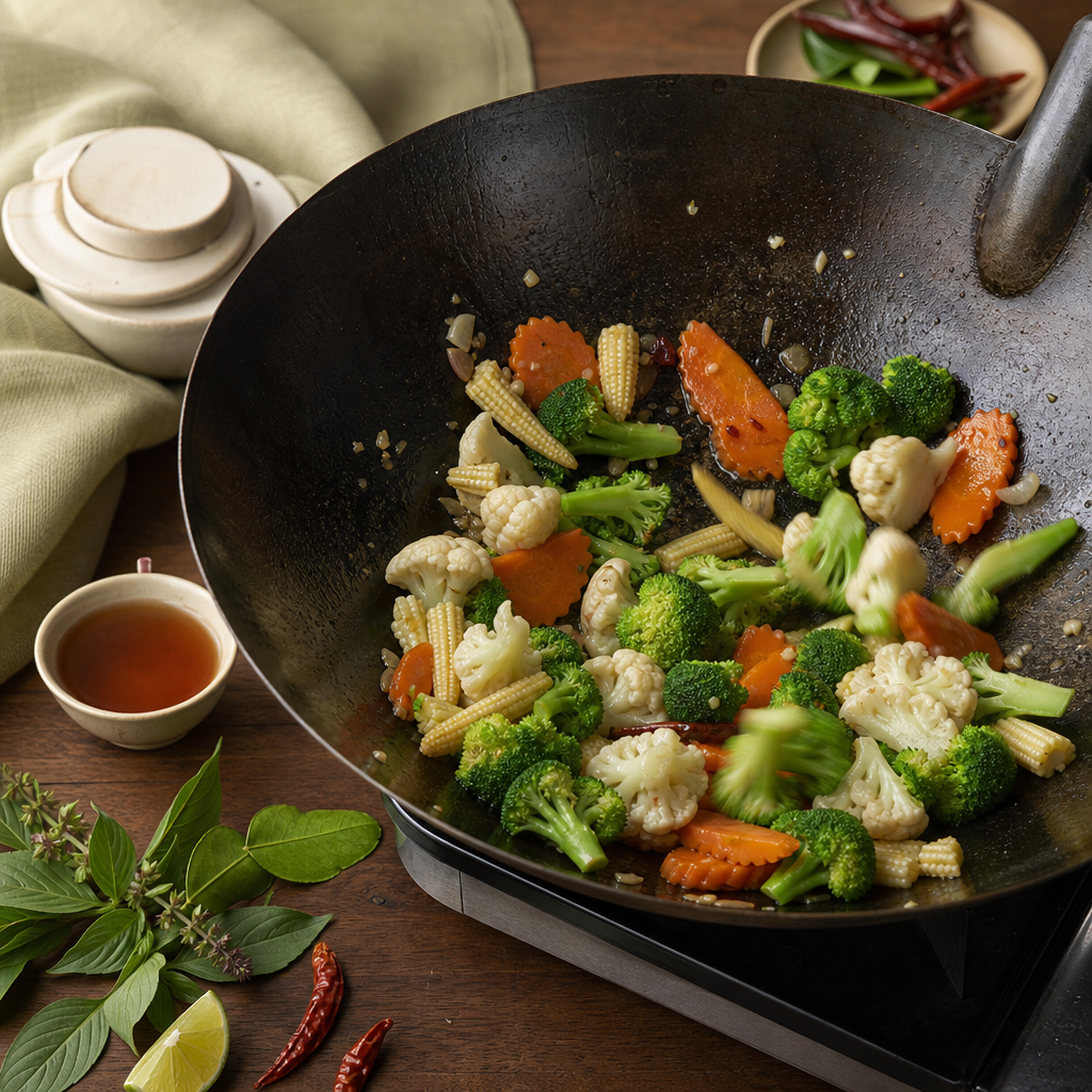 Thai Mixed Vegetable Stir-Fry step 4: Start the hard vegetables
