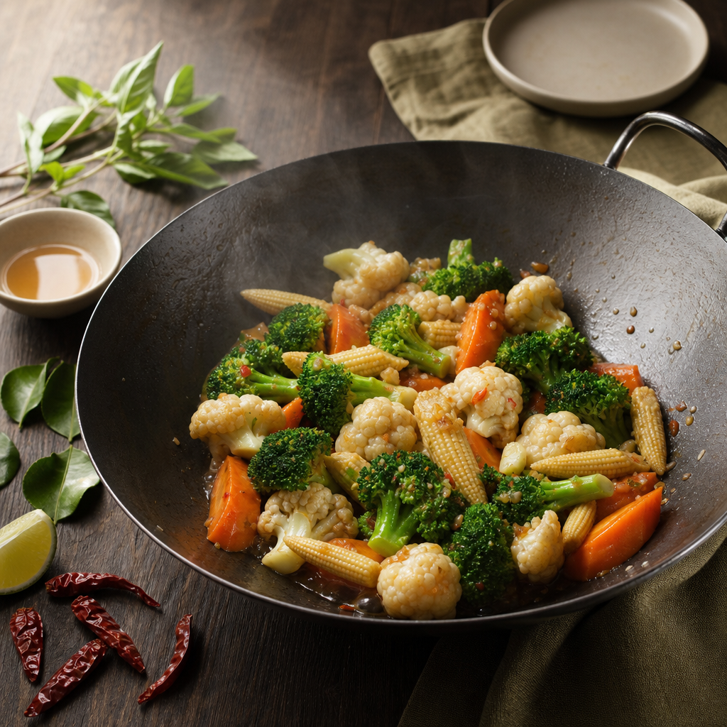 Thai Mixed Vegetable Stir-Fry step 5: Steam-glaze briefly