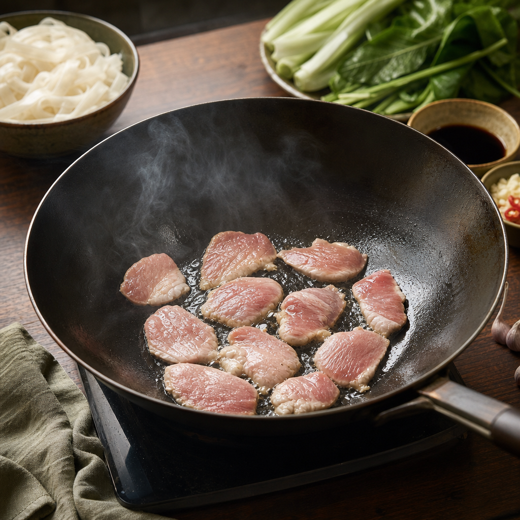 Pad See Ew step 4: Sear the pork
