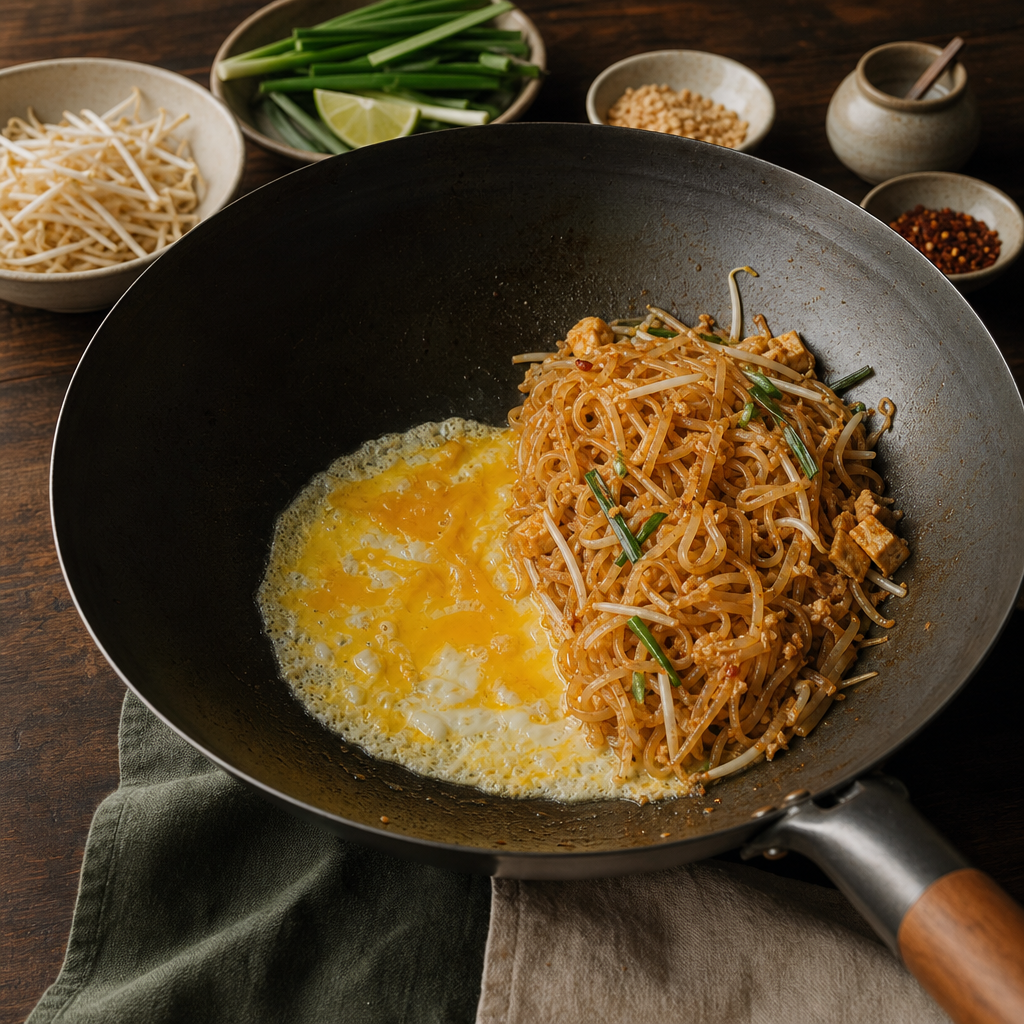 Pad Thai with Shrimp step 6: Set the egg