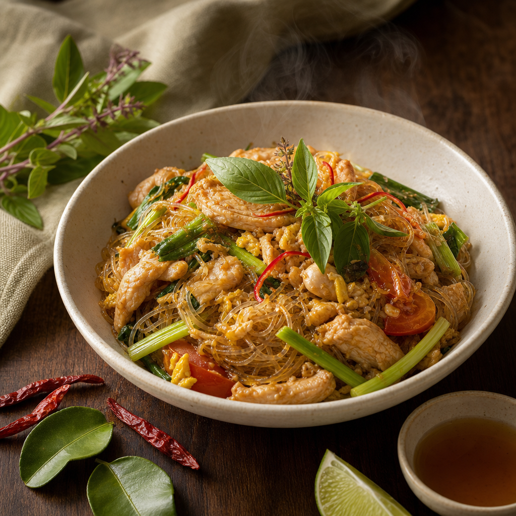 Pad Woon Sen Gai — finished dish