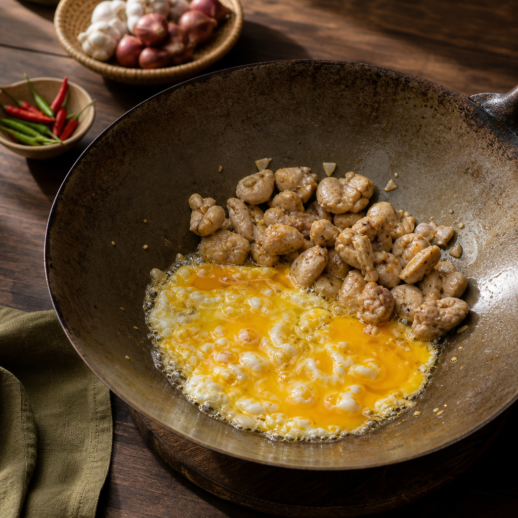Pad Woon Sen Gai step 4: Set the egg in the oil