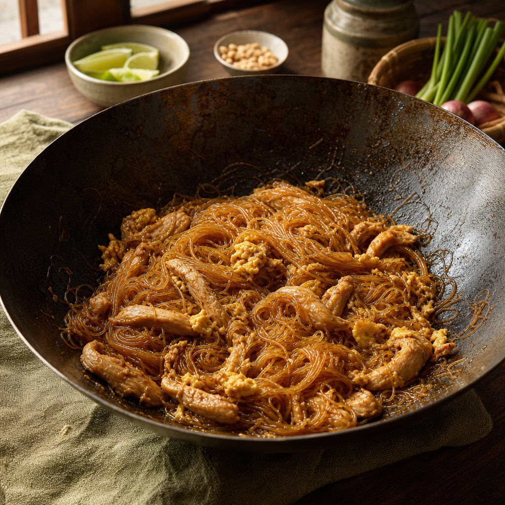 Pad Woon Sen Gai step 6: Finish the noodles in sauce