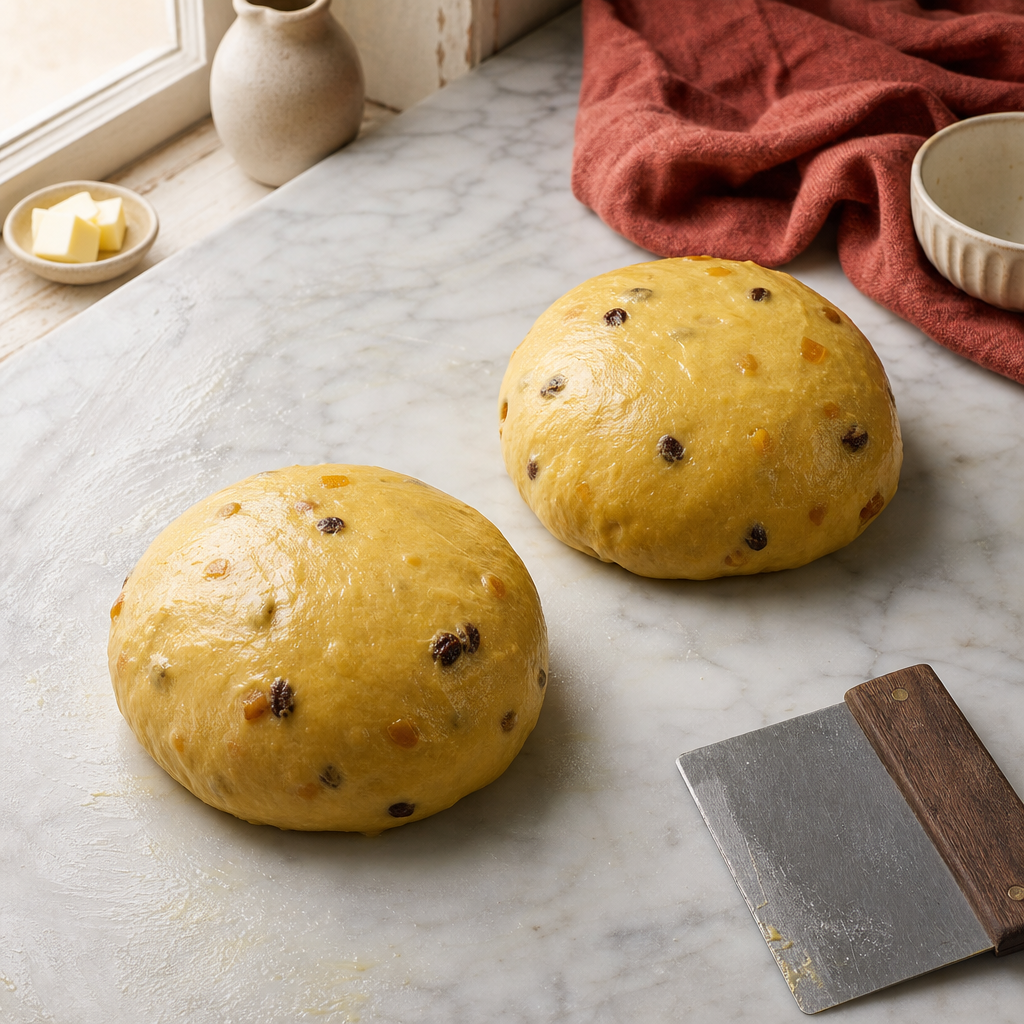 Panettone step 11: Rest, divide, and pre-shape