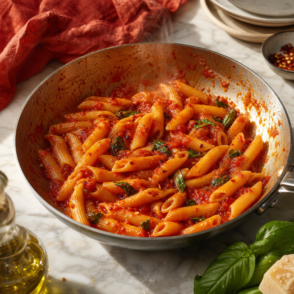 Penne Arrabbiata step 6: Finish in the pan