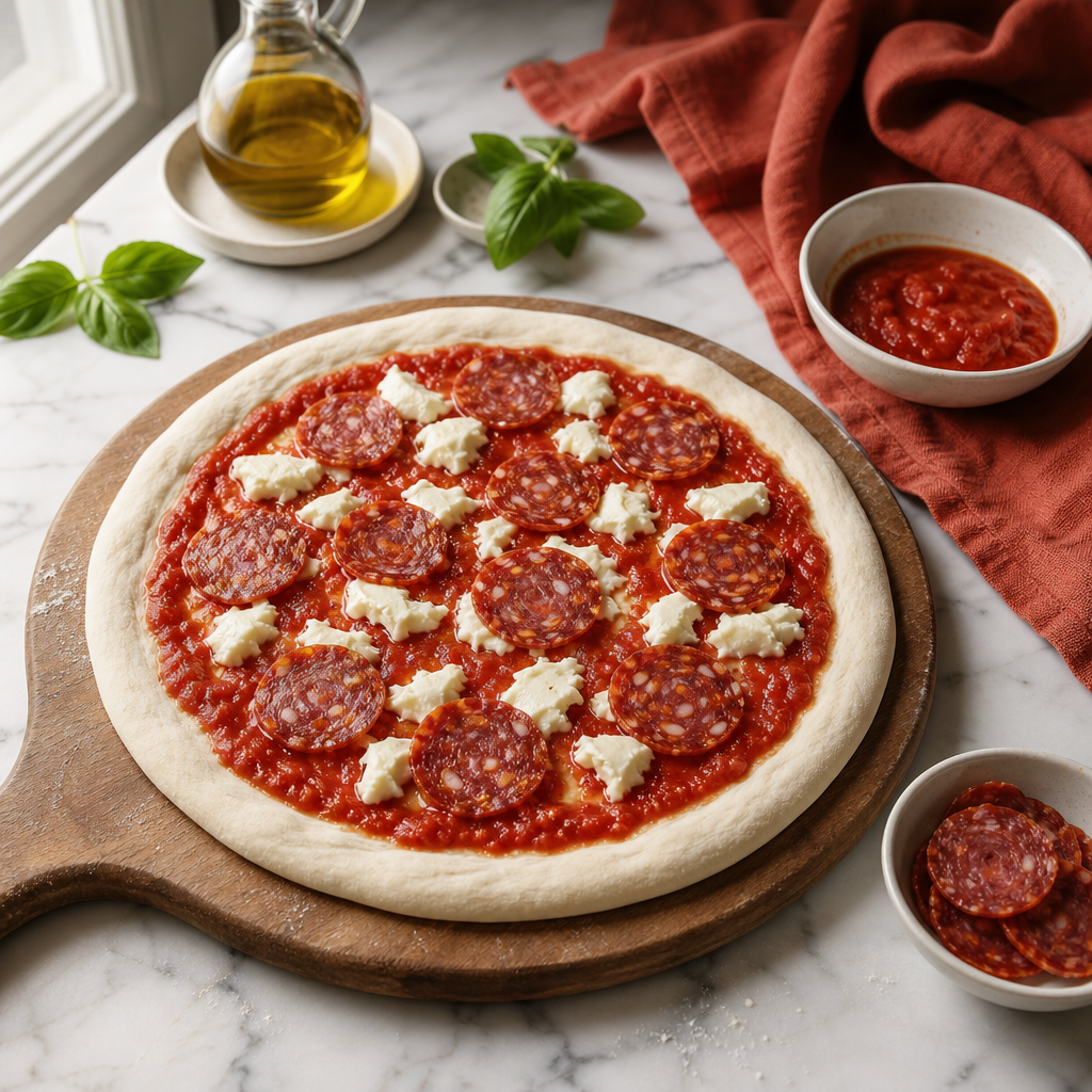 Pizza Diavola step 6: Top with restraint