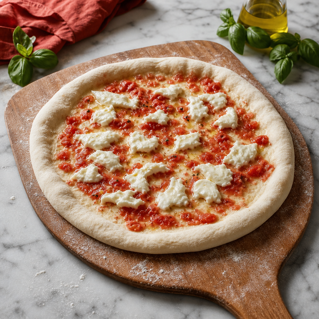 Pizza Margherita step 6: Top lightly