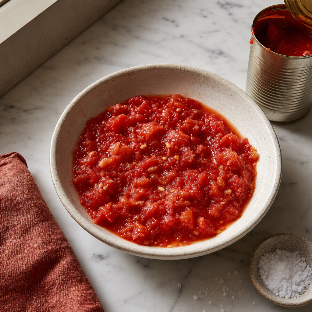 Pizza Marinara step 5: Crush the tomatoes