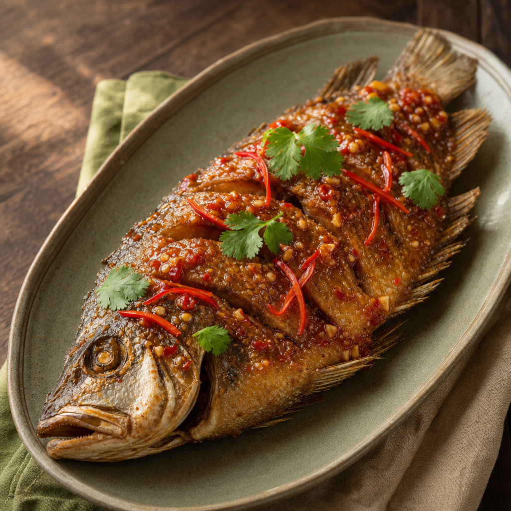 Fried Fish with Chili Tamarind Sauce — finished dish
