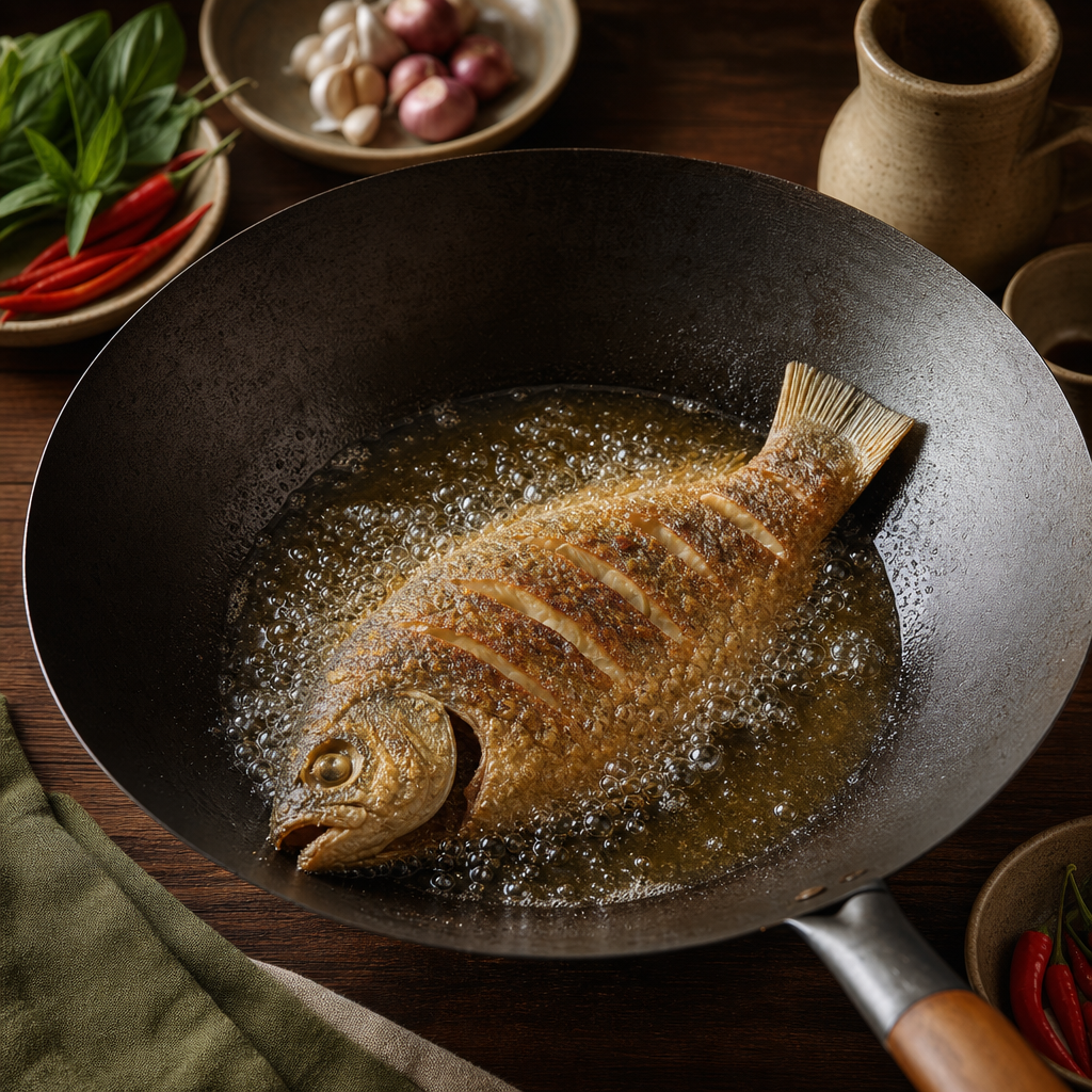 Fried Fish with Chili Tamarind Sauce step 4: Fry the fish