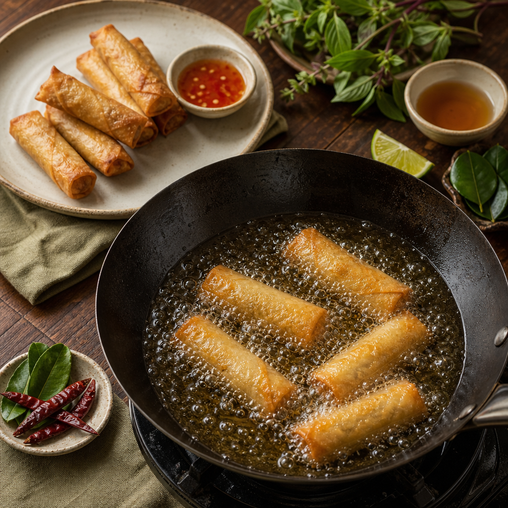 Thai Fried Spring Rolls step 7: Fry in controlled batches