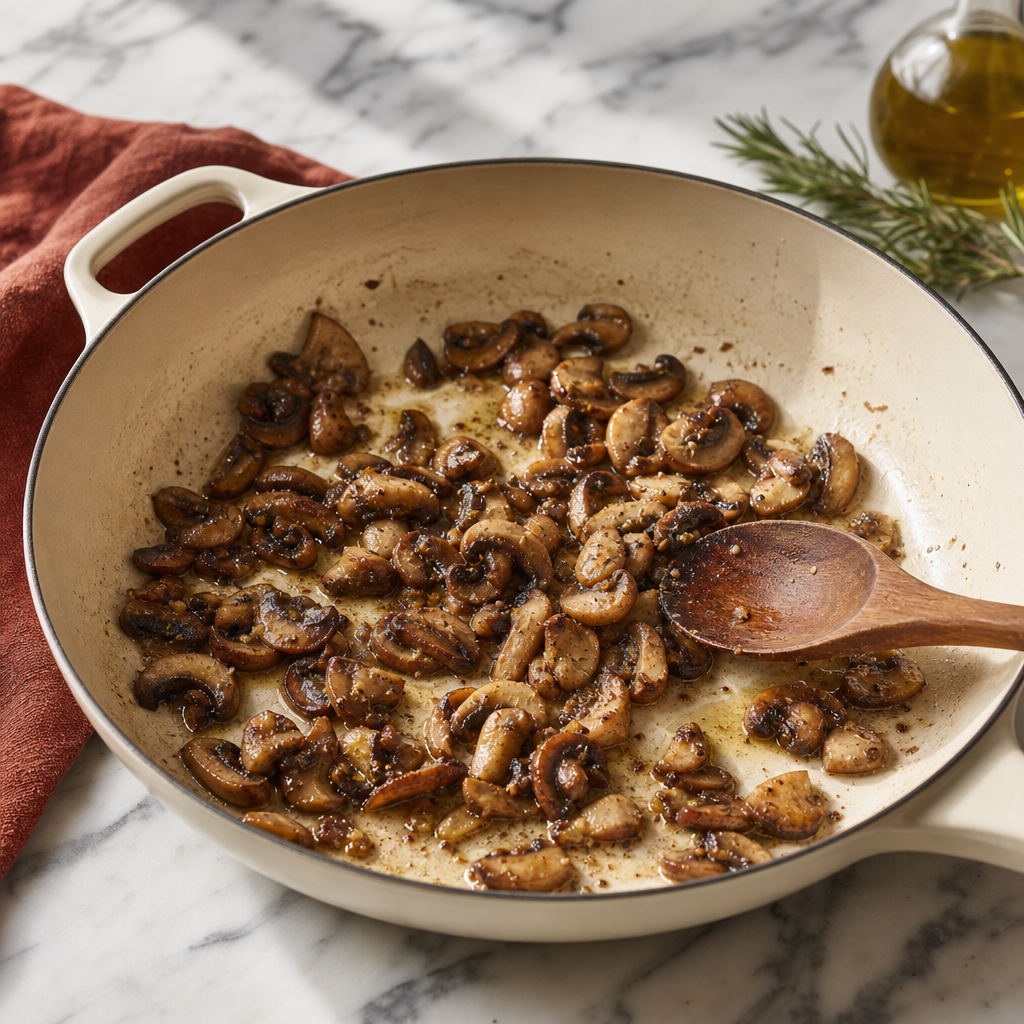 Polenta Funghi step 4: Drive off the mushroom water