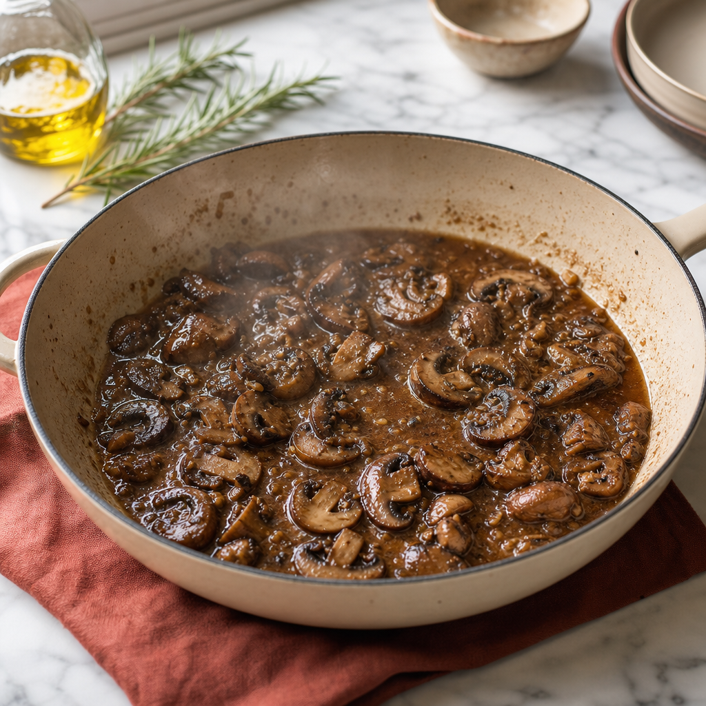 Polenta Funghi step 6: Deglaze and reduce