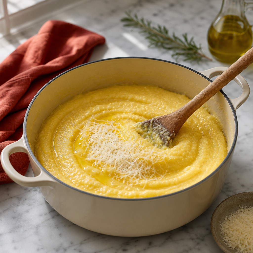 Polenta Funghi step 7: Finish the polenta
