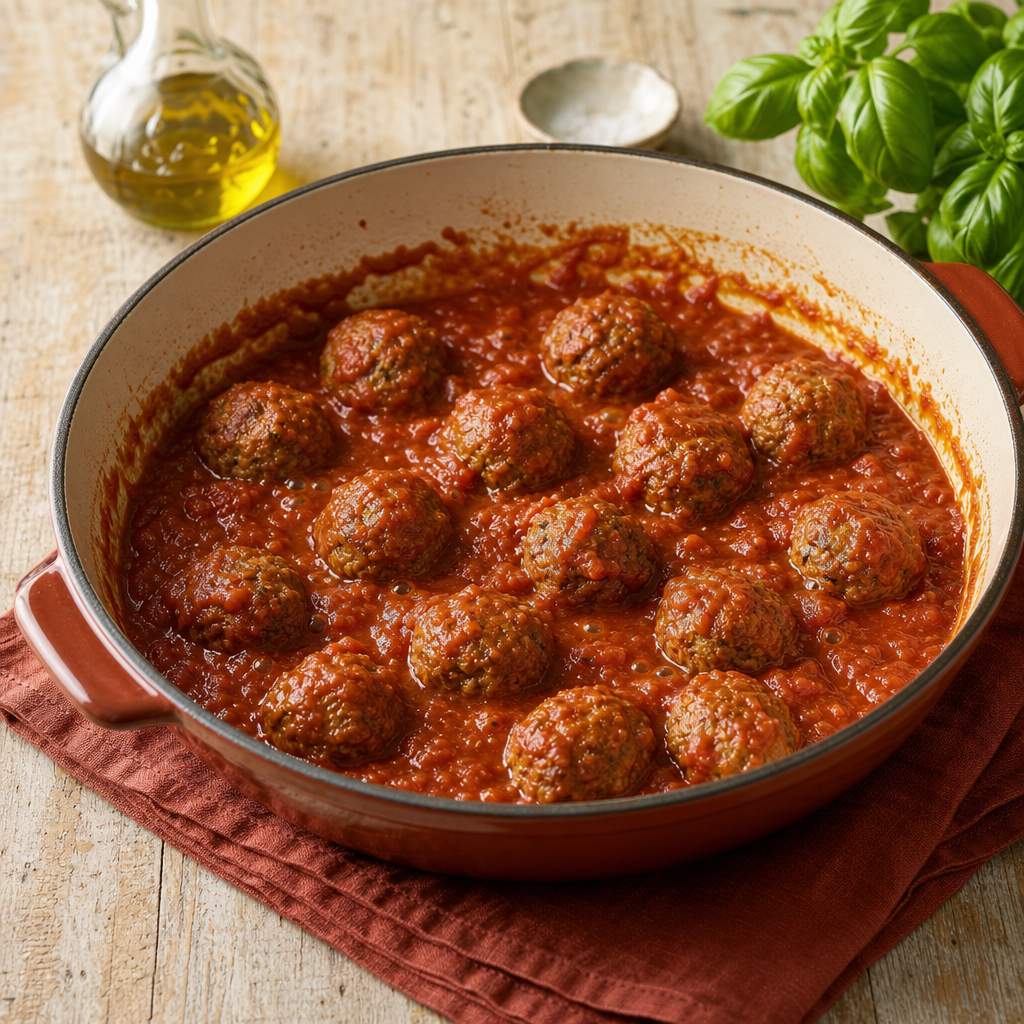 Polpette Pomodoro step 7: Simmer in the sauce