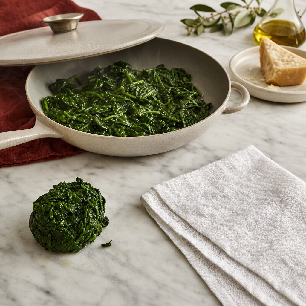 Spinach and Ricotta Ravioli step 3: Cook and dry the spinach