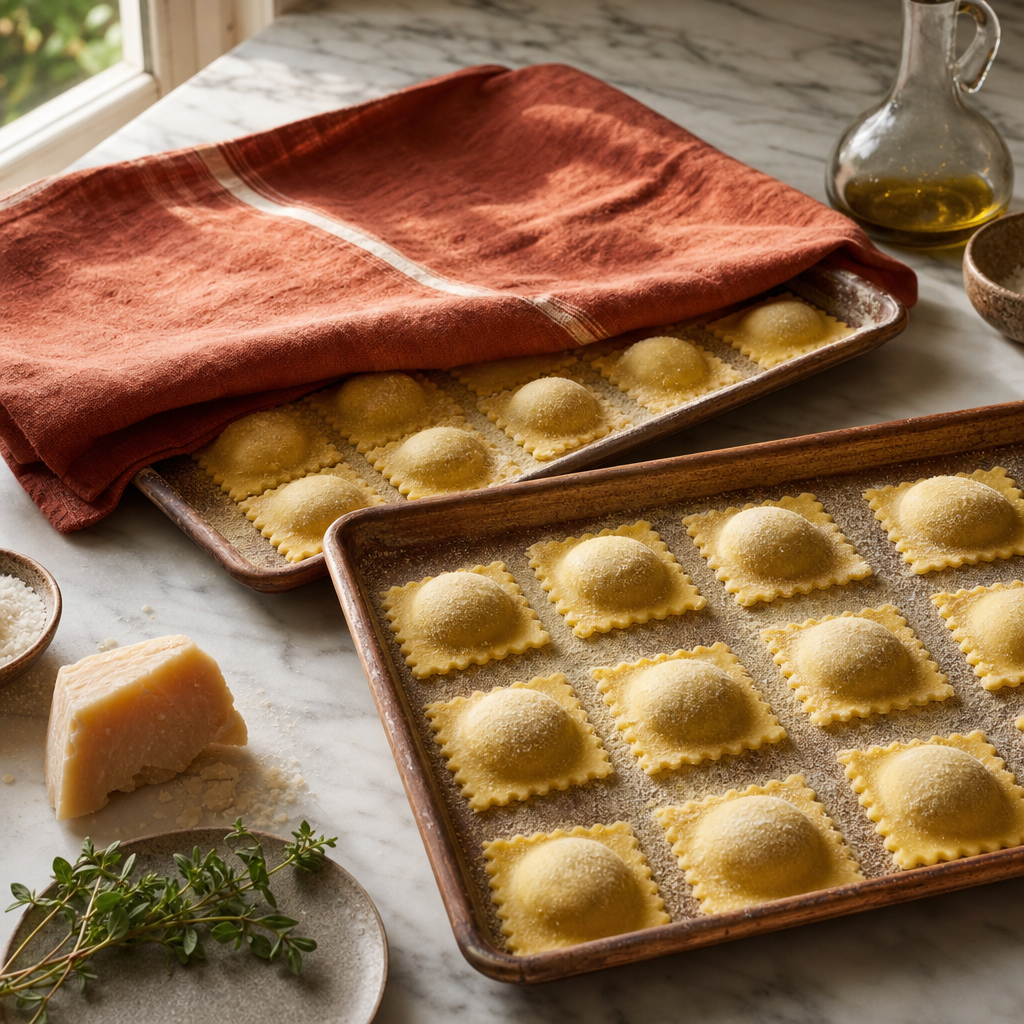 Spinach and Ricotta Ravioli step 7: Hold the ravioli