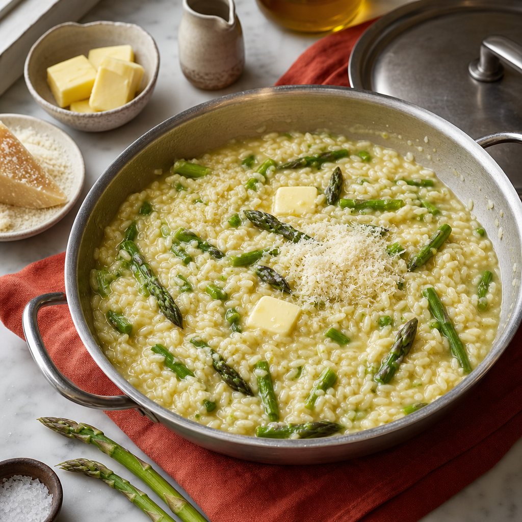 Asparagus Risotto step 8: Mantecare off heat