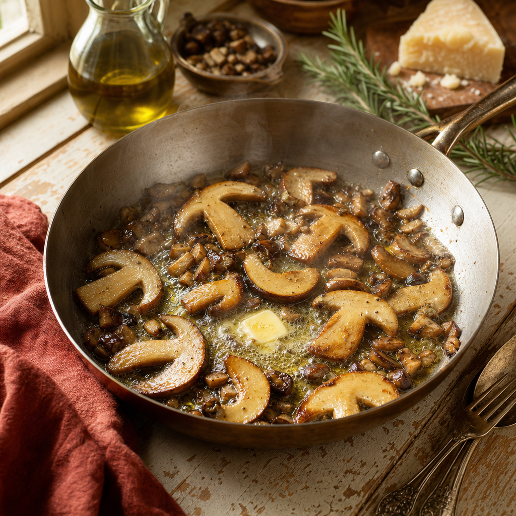 Porcini Mushroom Risotto step 3: Brown the mushrooms