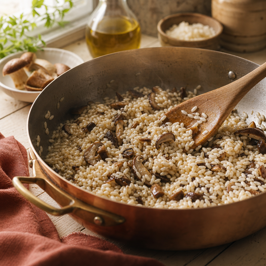 Porcini Mushroom Risotto step 5: Toast the rice