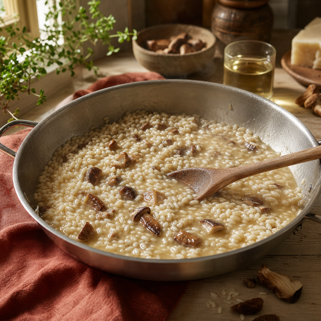 Porcini Mushroom Risotto step 7: Build the risotto