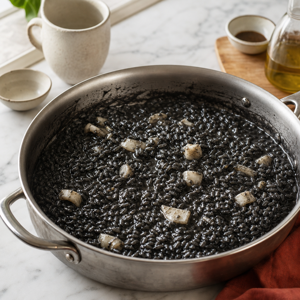 Risotto Nero Seppia step 5: Cook the risotto