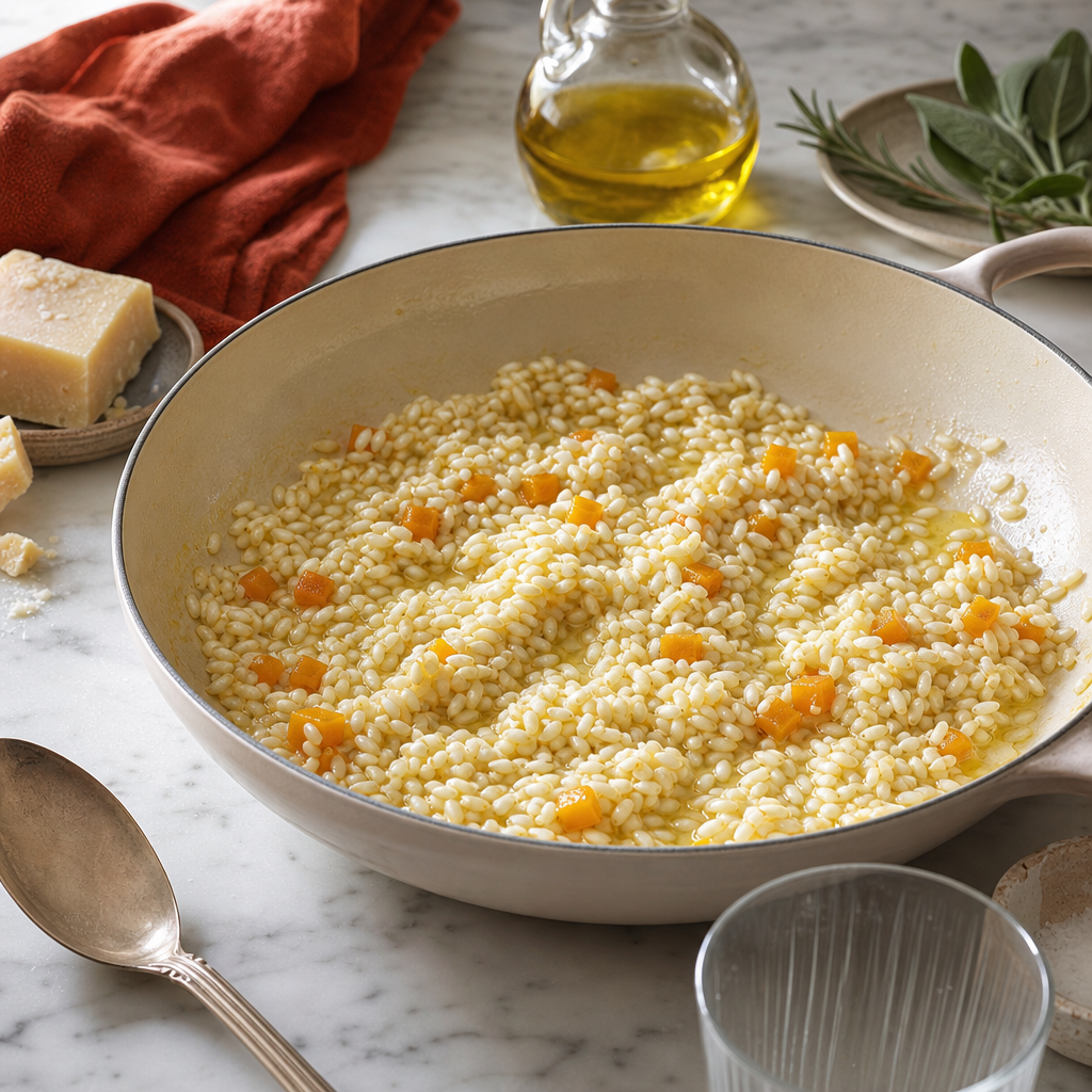 Pumpkin Risotto step 3: Toast the rice