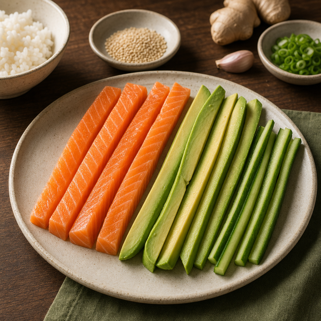 Salmon Avocado Roll step 5: Cut the fillings