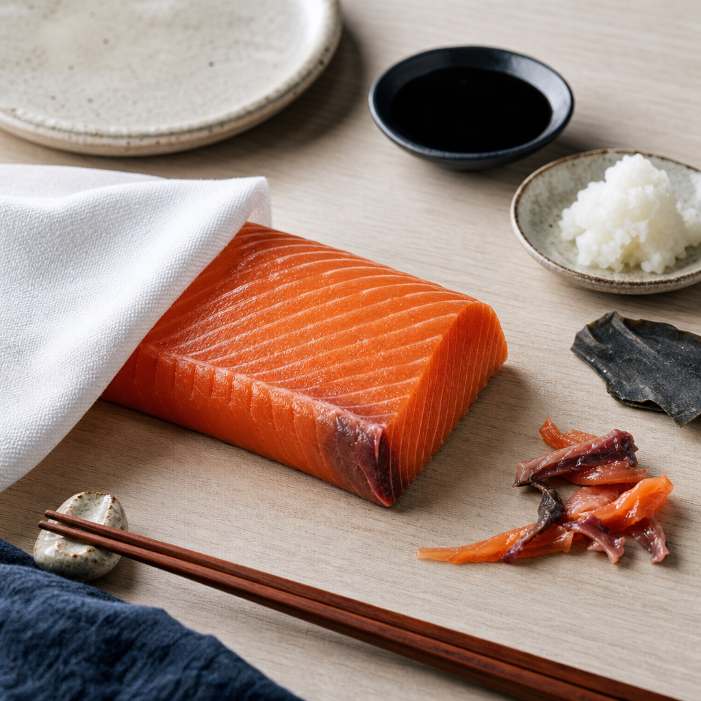 Salmon Sashimi step 3: Inspect and trim the salmon