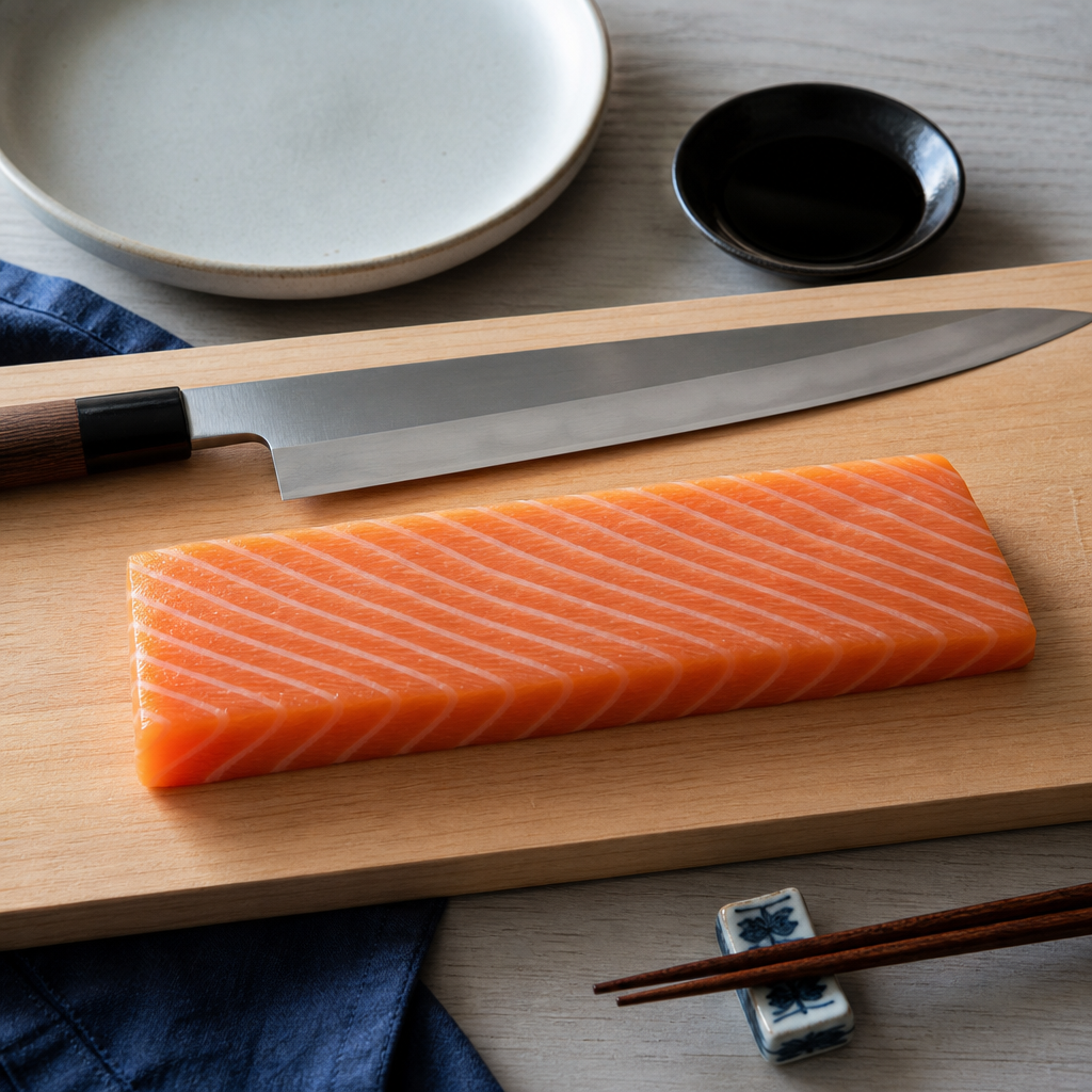 Salmon Sashimi step 4: Orient the grain