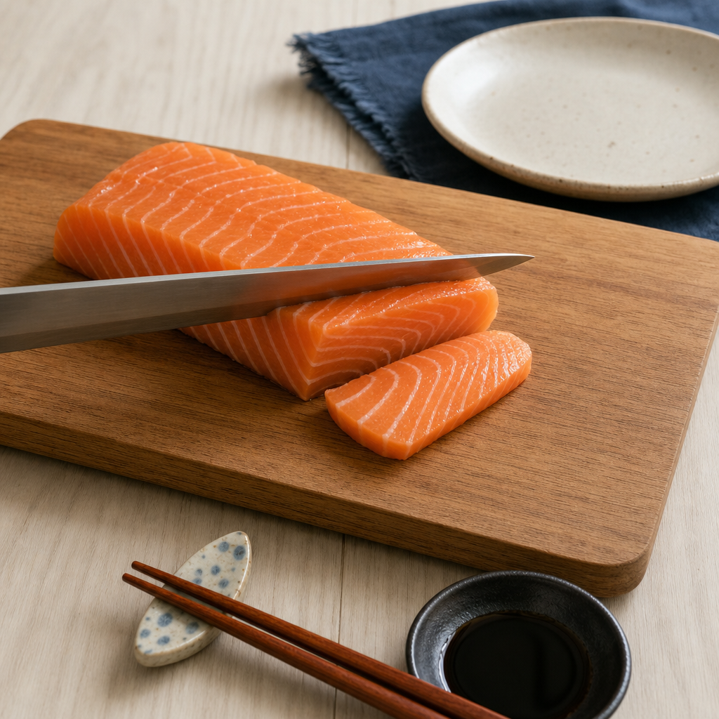 Salmon Sashimi step 5: Slice in one stroke