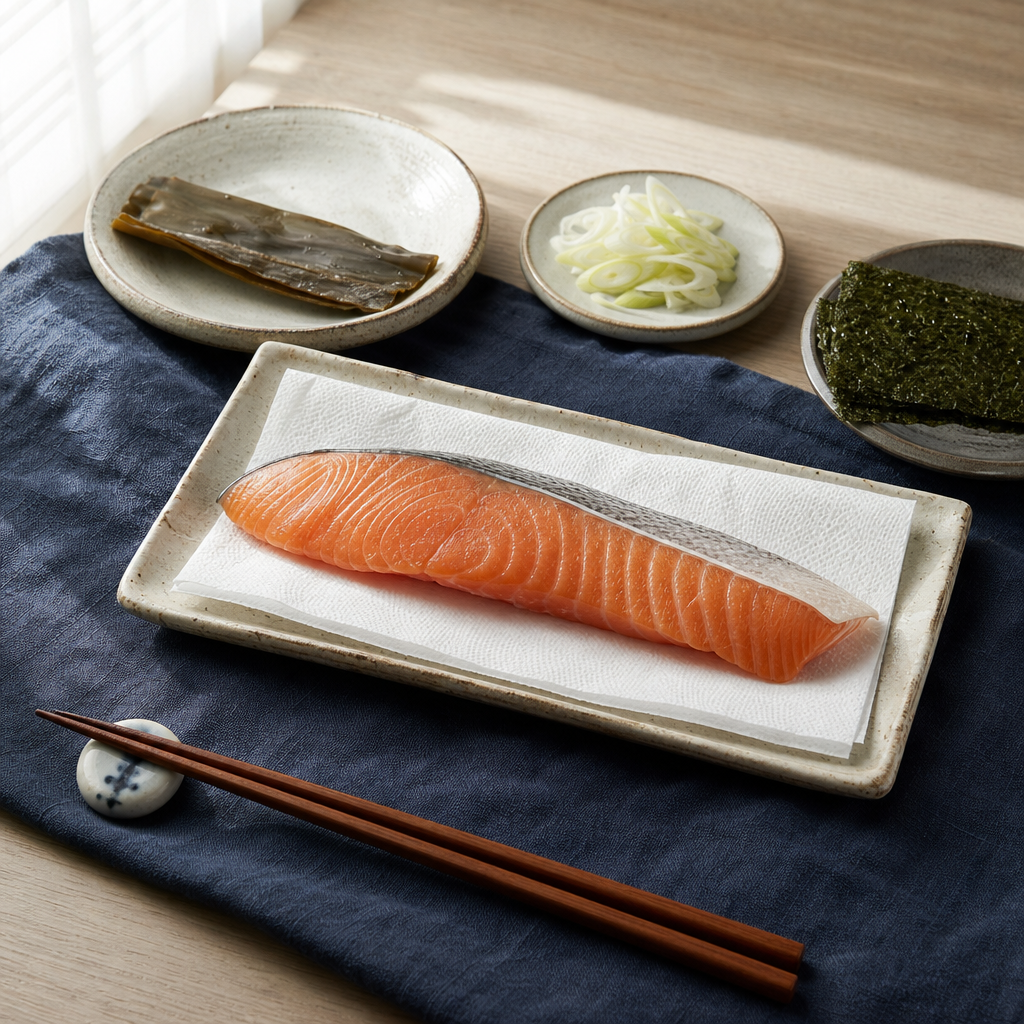 Salmon Shioyaki step 3: Bring the surface out of refrigerator-cold