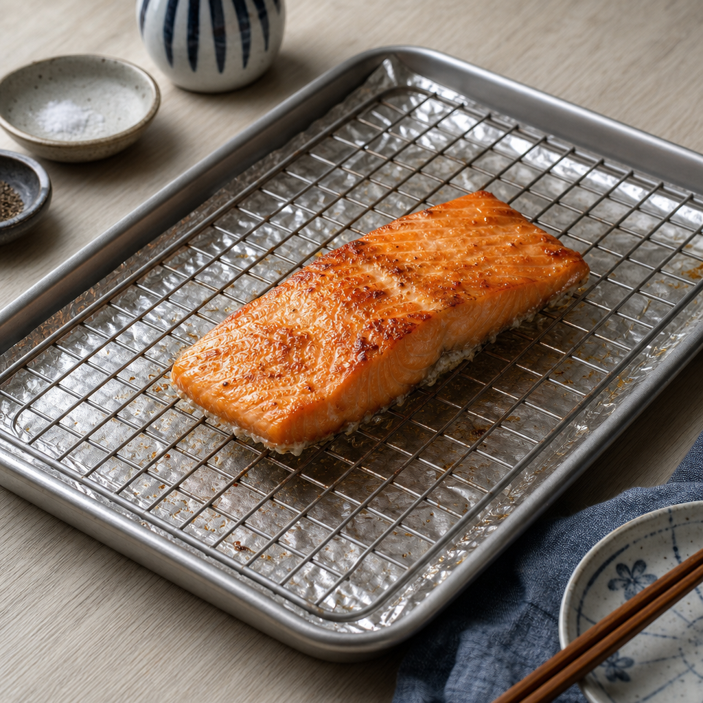 Salmon Shioyaki step 5: Broil the first side