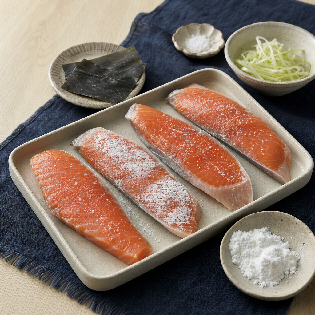 Salmon Teriyaki Bento step 3: Season and dry the salmon