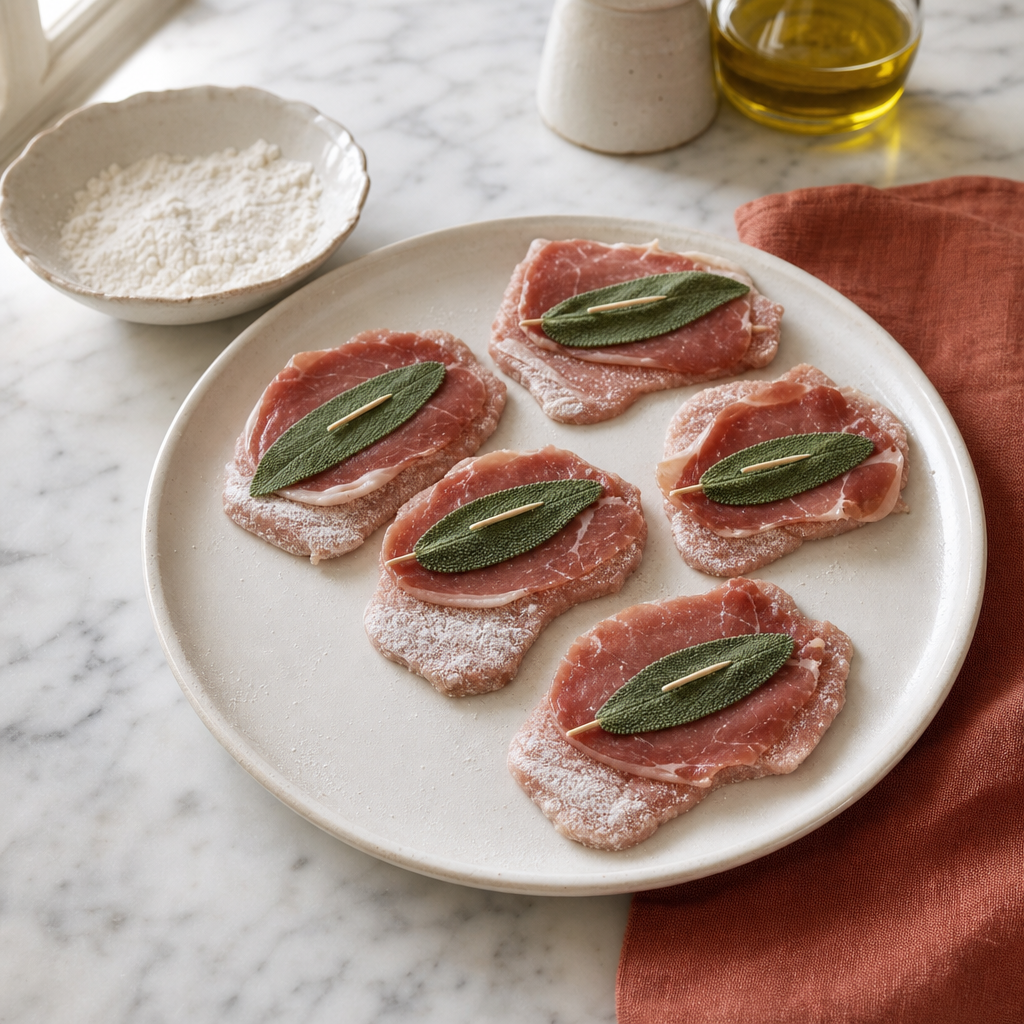 Saltimbocca Romana step 3: Dust lightly with flour