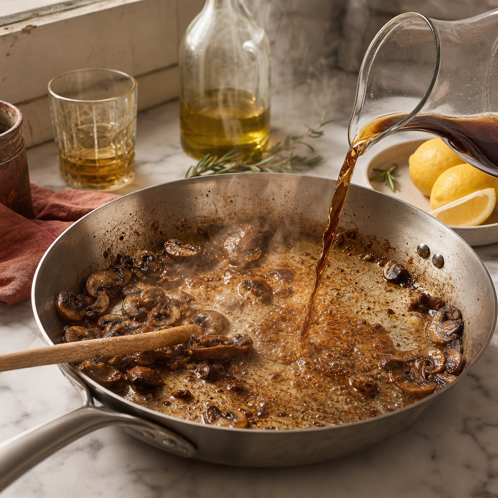 Scaloppine Marsala step 4: Deglaze with Marsala