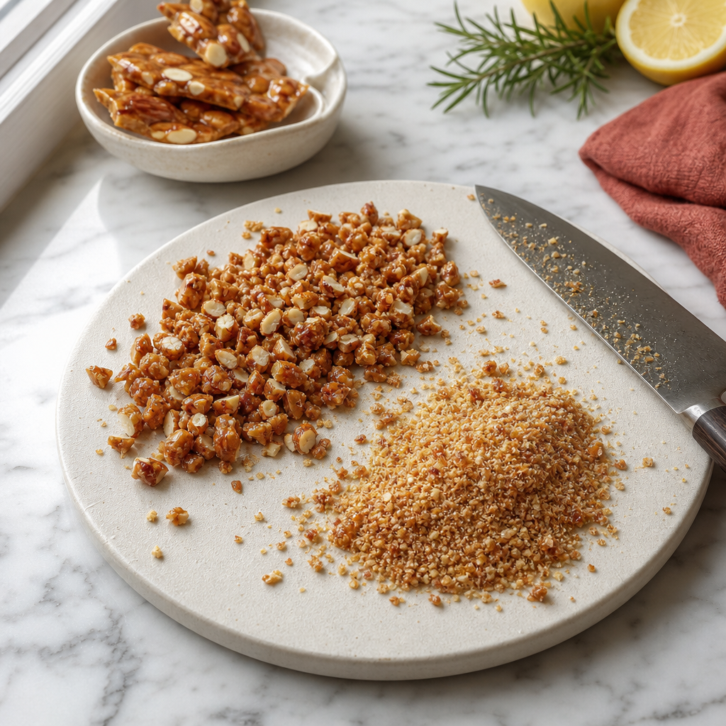 Almond Semifreddo step 3: Chop the brittle